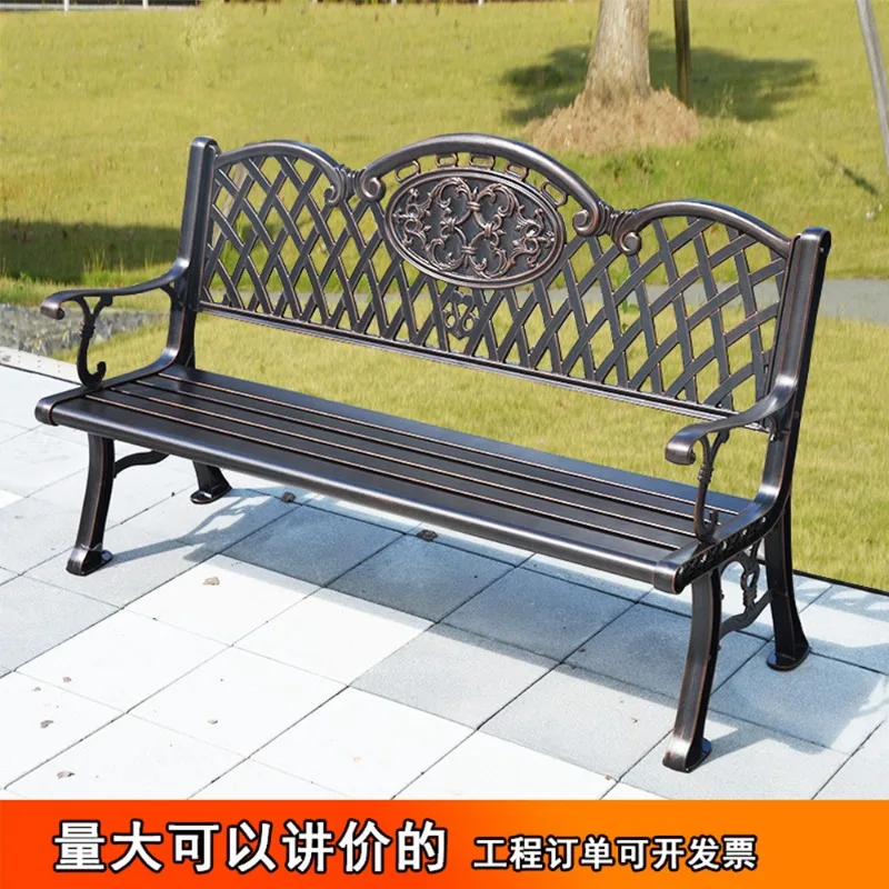 

Park chair Outdoor bench Leisure strip row chair Bench Garden courtyard Cast aluminum anticorrosive solid wood wrought iron seat