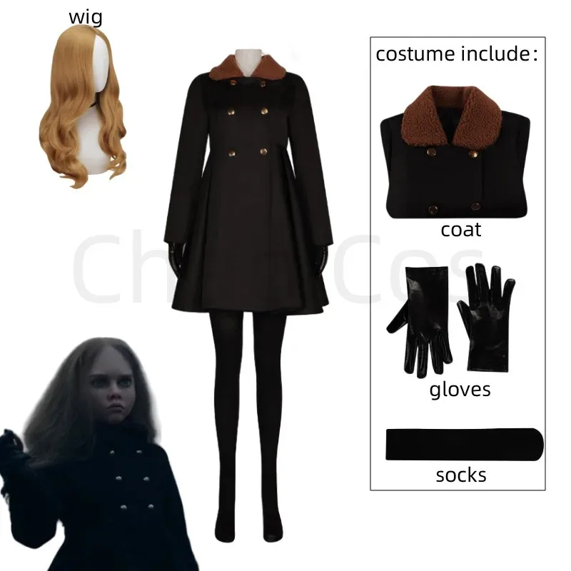 2025 New Movie M3GAN Cosplay Costumes Wig Black Trench Coat Gloves Socks Adult Kids Girl AI Doll Robots Horror Megan Dresses ❤ ❤