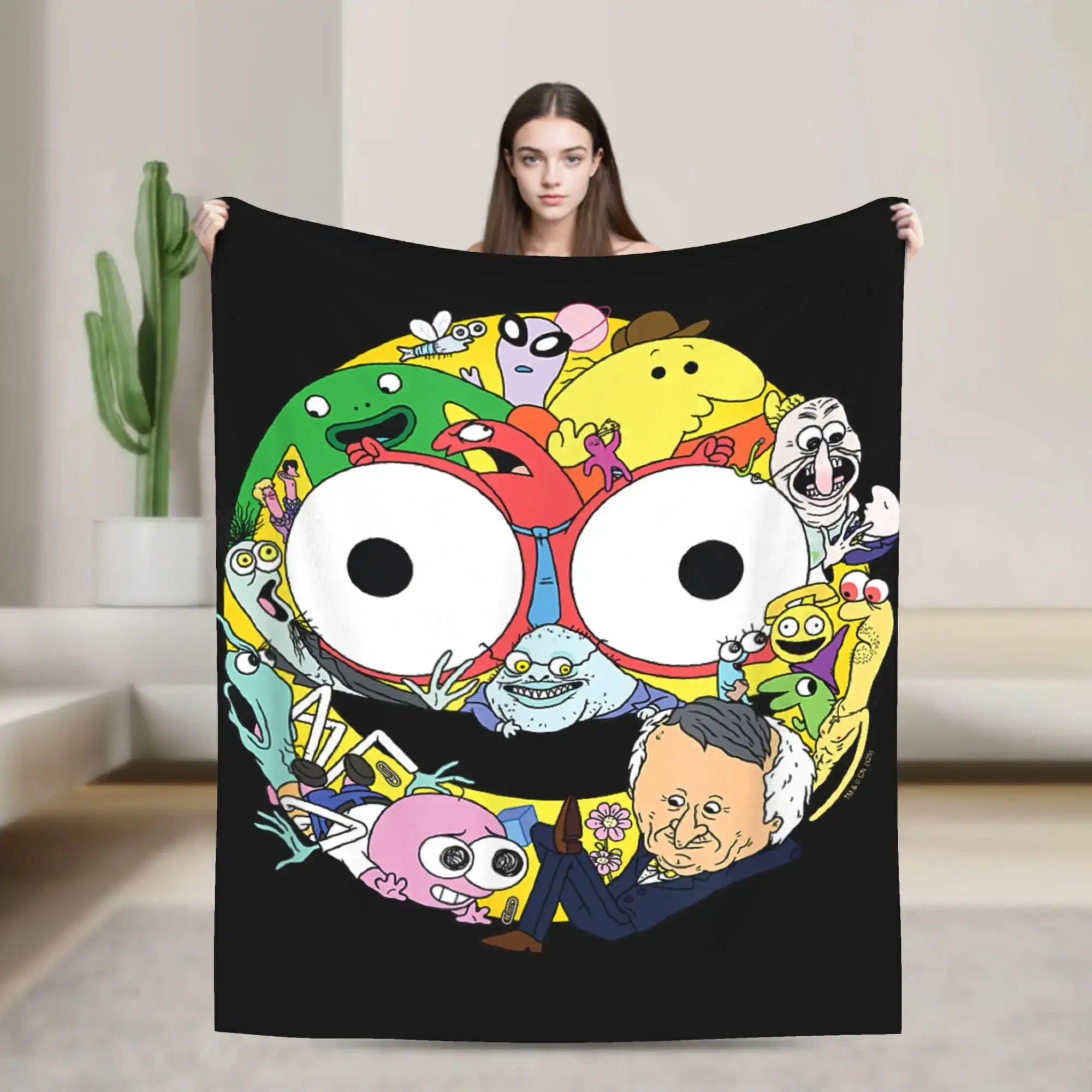 

Плюшевый плед с коллажем персонажей-смайликов Smiling Friends, забавный мультяшный дизайн, мягкий фланелевый плед для детей, покрывало для дома и улицы