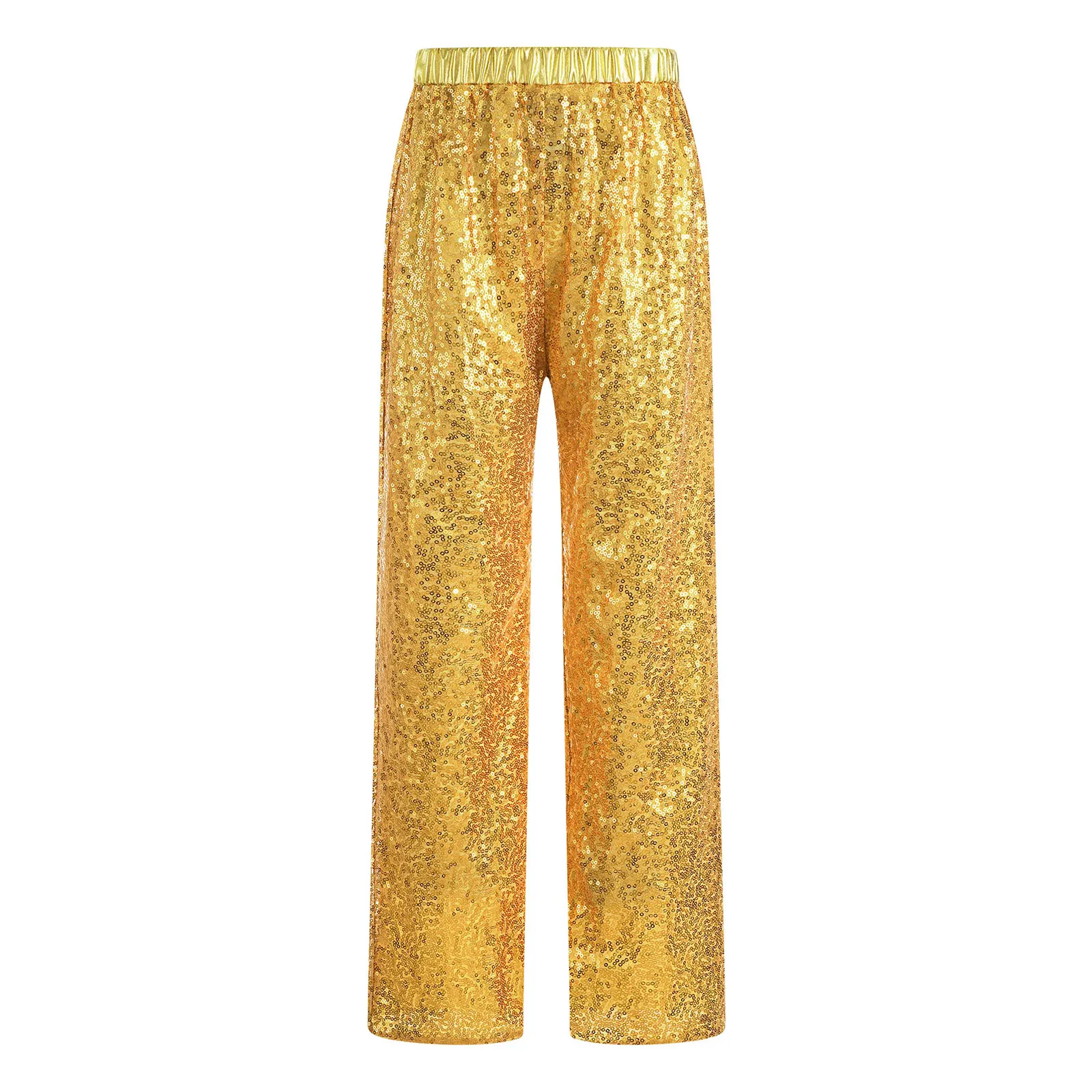 Kids Girls Sparkle Sequins Elastic Waist Flare Pants Trousers Glitter Bell Bottoms Disco Dance Stage Performance Costumes