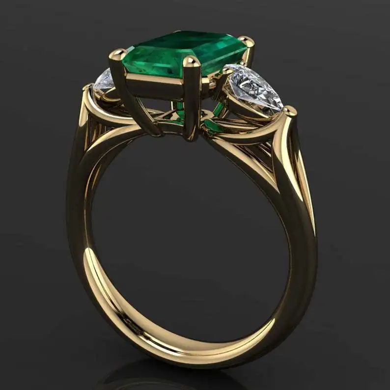 S925 Sterling Silber Ring Neu 18k Vergoldet Smaragd Quadratischer Diamantring – Detail 4