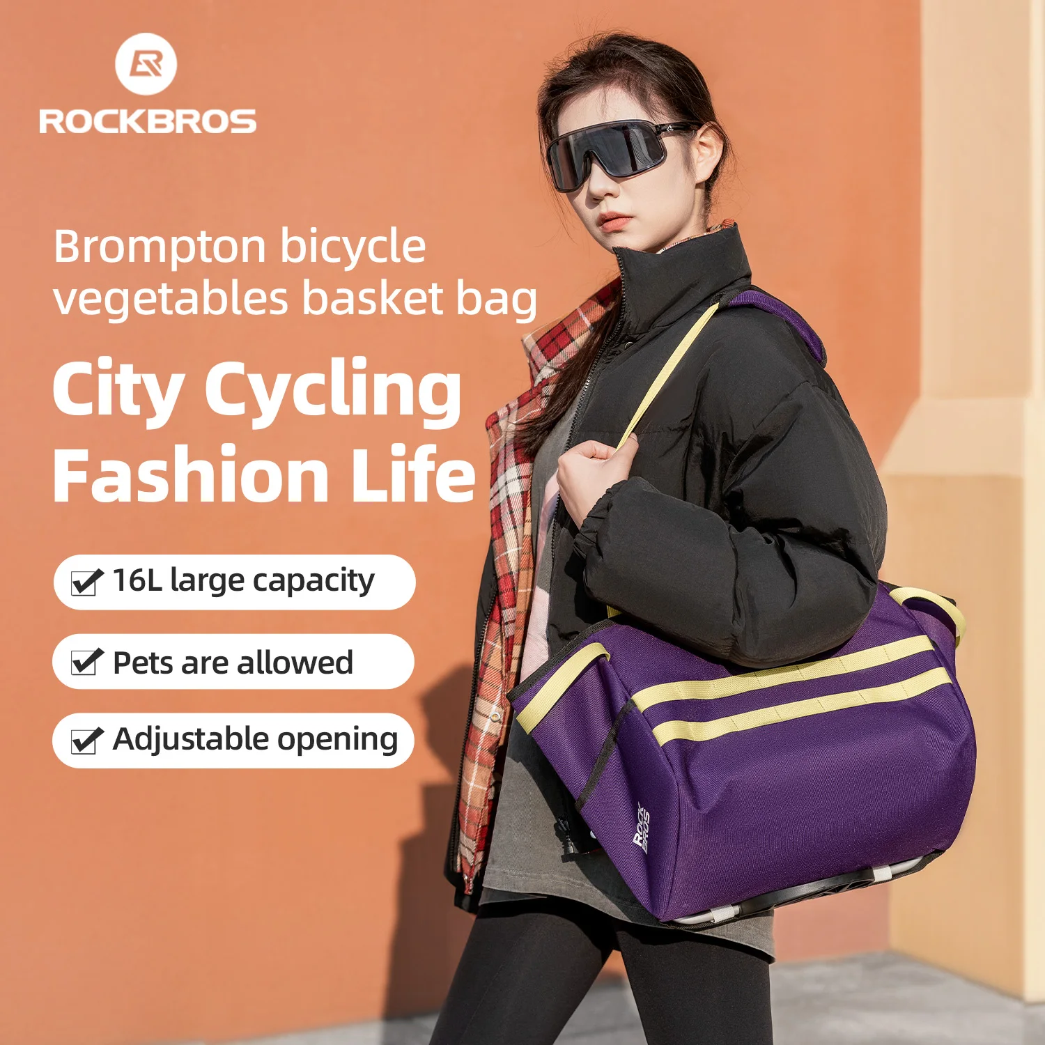 

ROCKBROS Fold Bicycle Front Basket Bike Small Pet Dog Carry Pouch 2in1 Detachable MTB Cycling Handlebar Tube Hanging Baggage Bag