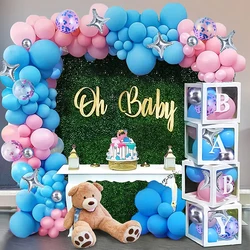 105Pcs 성별 공개 풍선 아치 키트 베이비 샤워 장식 핑크 블루 풍선 화환 장식 소년 소녀 1 생일 파티 장식