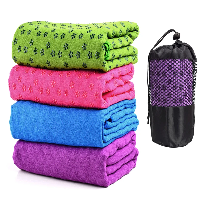 

Нескользящее полотенце для йоги 183x63 см с силиконовыми точками-фиксаторами, впитывающее пот, с сумкой для хранения, для пилатеса и тренировок