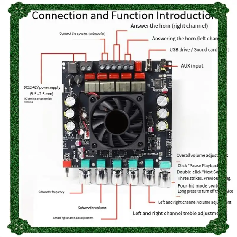 24-Hour Delivery HT21MAX 2.1 Channel 200Wx2+ 400W Bluetooth Digital Amplifier Board TPA3223 Subwoofer Support