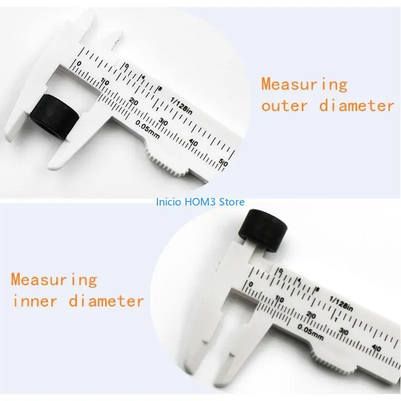 A5YD 2PC 0-80mm 이중 규칙 규모 스케일 플라스틱 버니어 캘리퍼 측정 학생 미니 도구