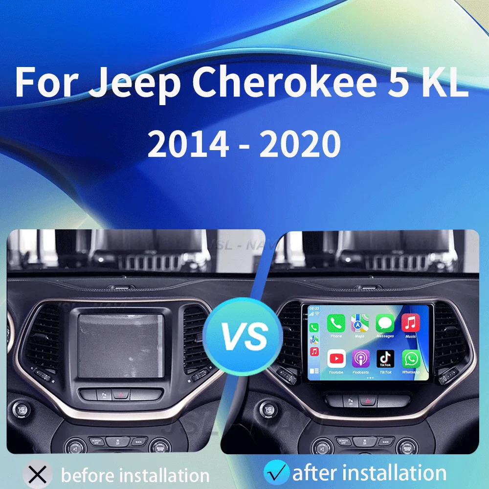For Jeep Cherokee 5 KL 2014 - 2018 Carplay Auto 4G+WIFI GPS Car Radio Navigation Multimedia Video Player Stereo BT Android 15