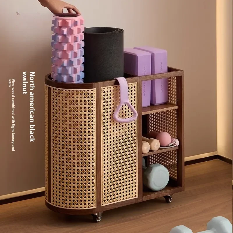 

Yoga mat storage basket with wheels, solid wood, large capacity, household seams, sports and fitness products, shelves