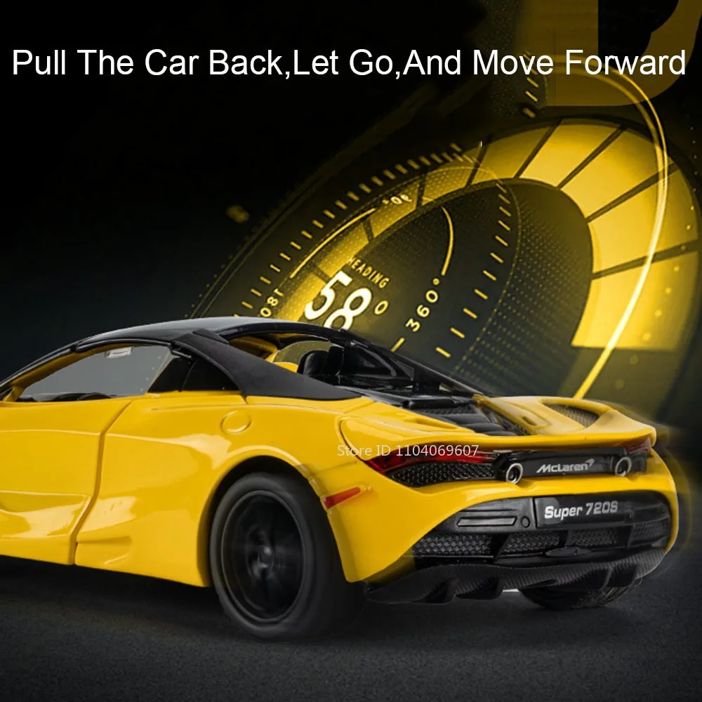 1:32 720S 765LT Toy Sports Car Models Alloy Diecast Mini Supercars Sound Light Doors OPened Pull Back Collection for Child Gifts