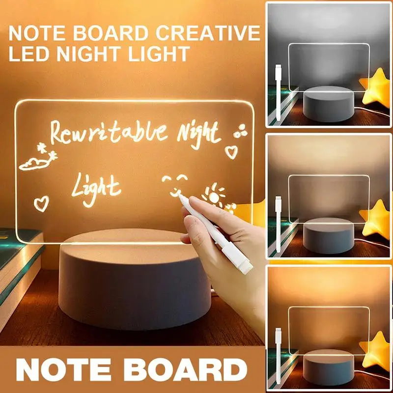 Quadro de mensagens LED com luz suave, Desktop Note Board, Memo Board acrílico, regravável e Wipeable Desk Lamp