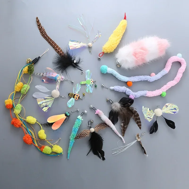 Pet Cat Replacement Head Toy Telescopic Cat Stick Plush Feather Teasing Cat Teaser Stick Replace Head Insect Pet Supplies