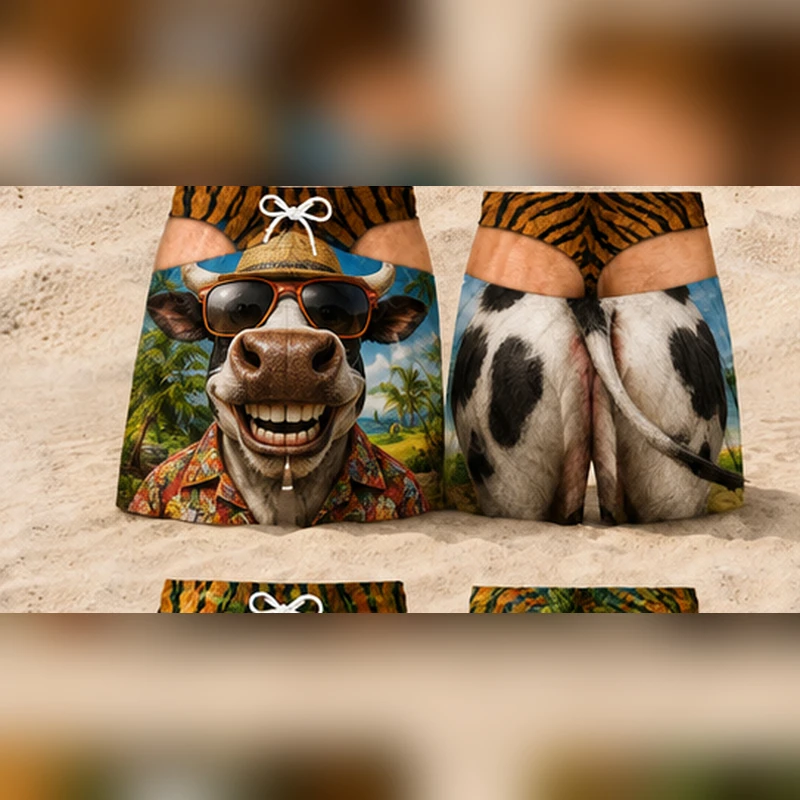 Hawaiian Funny Animals Pattern Men's Swimming Trunks 3d Printed Fake Buttocks Men's Beach Shorts Gifts For Men Clothing Trunks