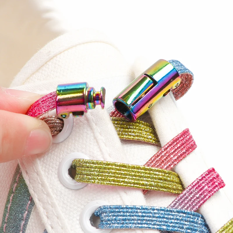 Rainbow Laces Without Tying For Kids Adult Elastic Shoelaces Quick Release Round Press Buckle For Sneakers Shoes Accessories