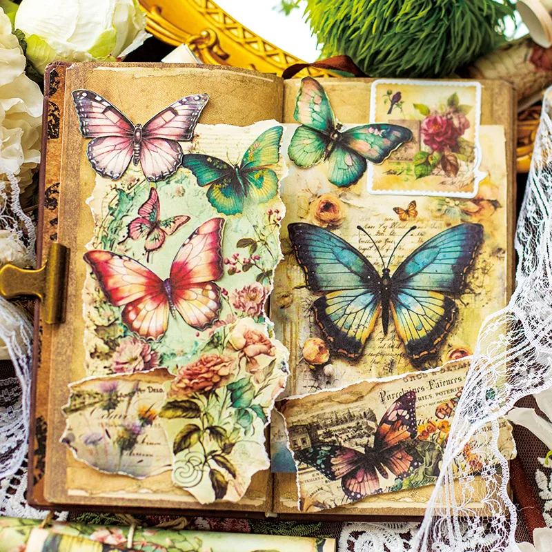 20sets/lot Memo Pads Material Paper butterfly effect Junk Journal Scrapbooking Cards Retro Background Decoration Paper