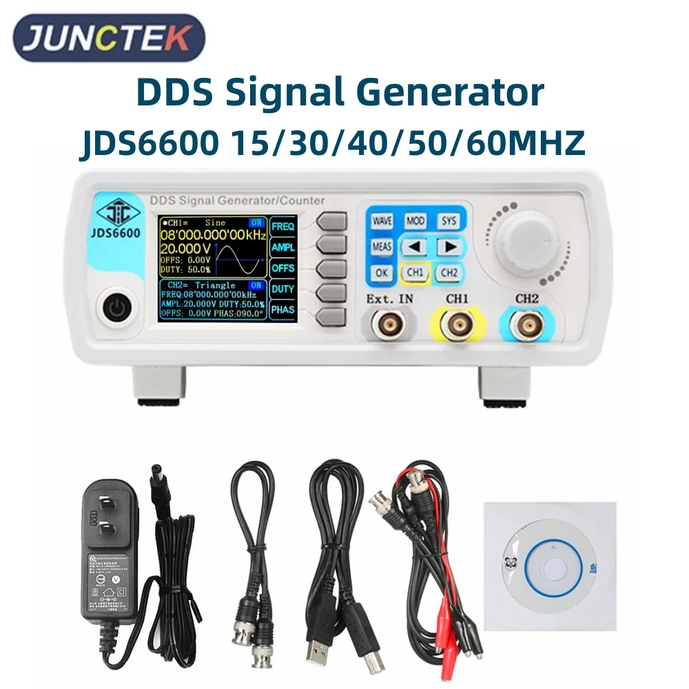 JDS6600 15/30/40/50/60MHz DDS Function Signal Generator/Source Dual/2-CH Frequency Meter Arbitrary Waveform Pulse Generator