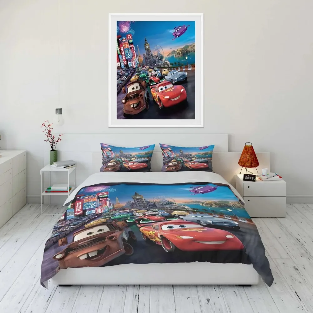 Disney Cartoon Cars McQueen Bedding Set 3 Pieces King Size US Twin Baby Bed Set Pillowcase Adult Bed Cover Bedroom Bed Set Duvet