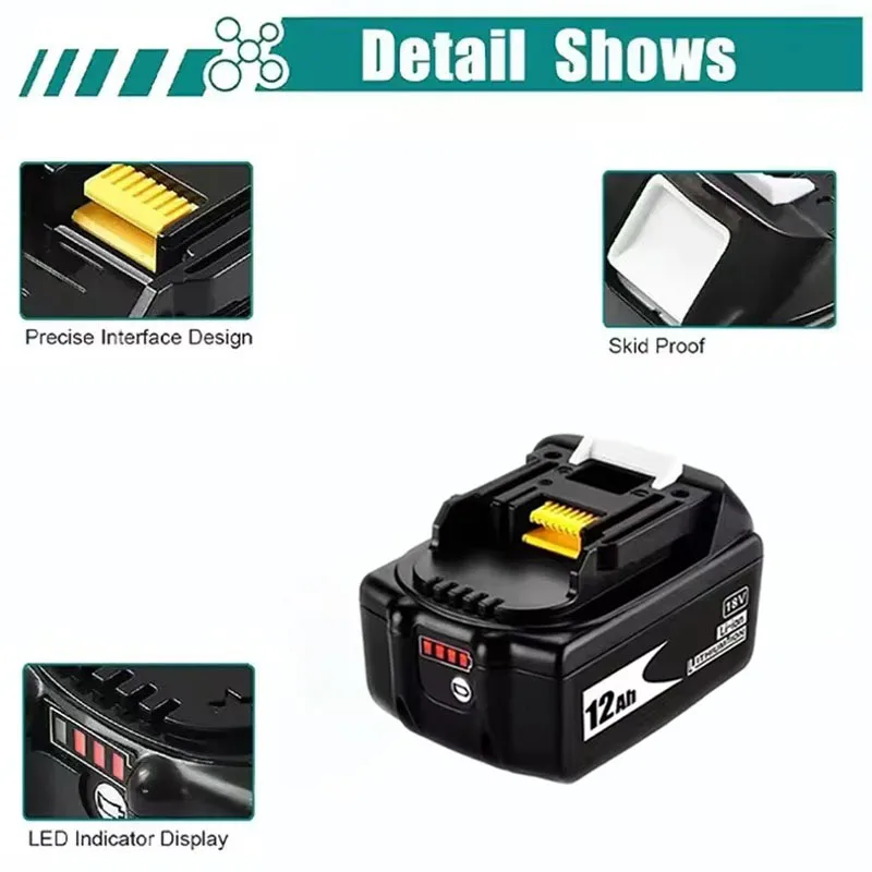 100% Original 18V 12.0Ah Li-Ion Battery For Makita DDF487 DTW700 DGA404 DTD173 DHP487 Replacement 18v Power Tool Battery