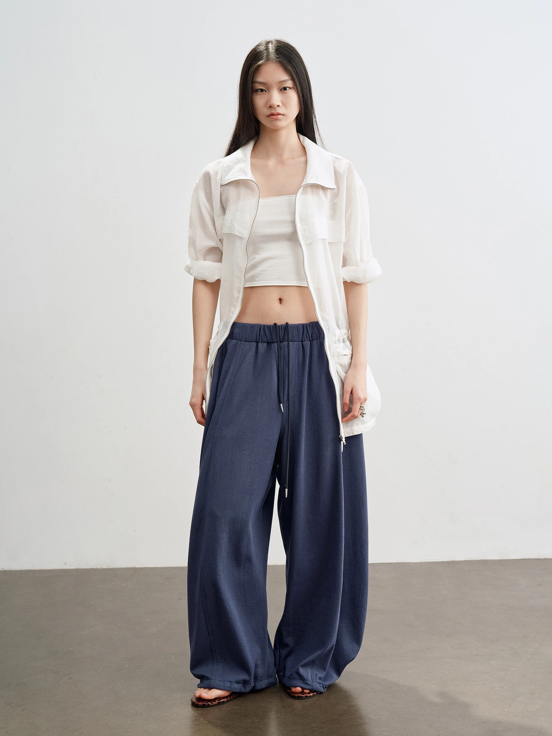 SHKUCO Soft Comfortable Loose Fit Casual Pants Adjustable Drawstring Versatile Wide Leg Pants Natural Waist Cotton Polyester