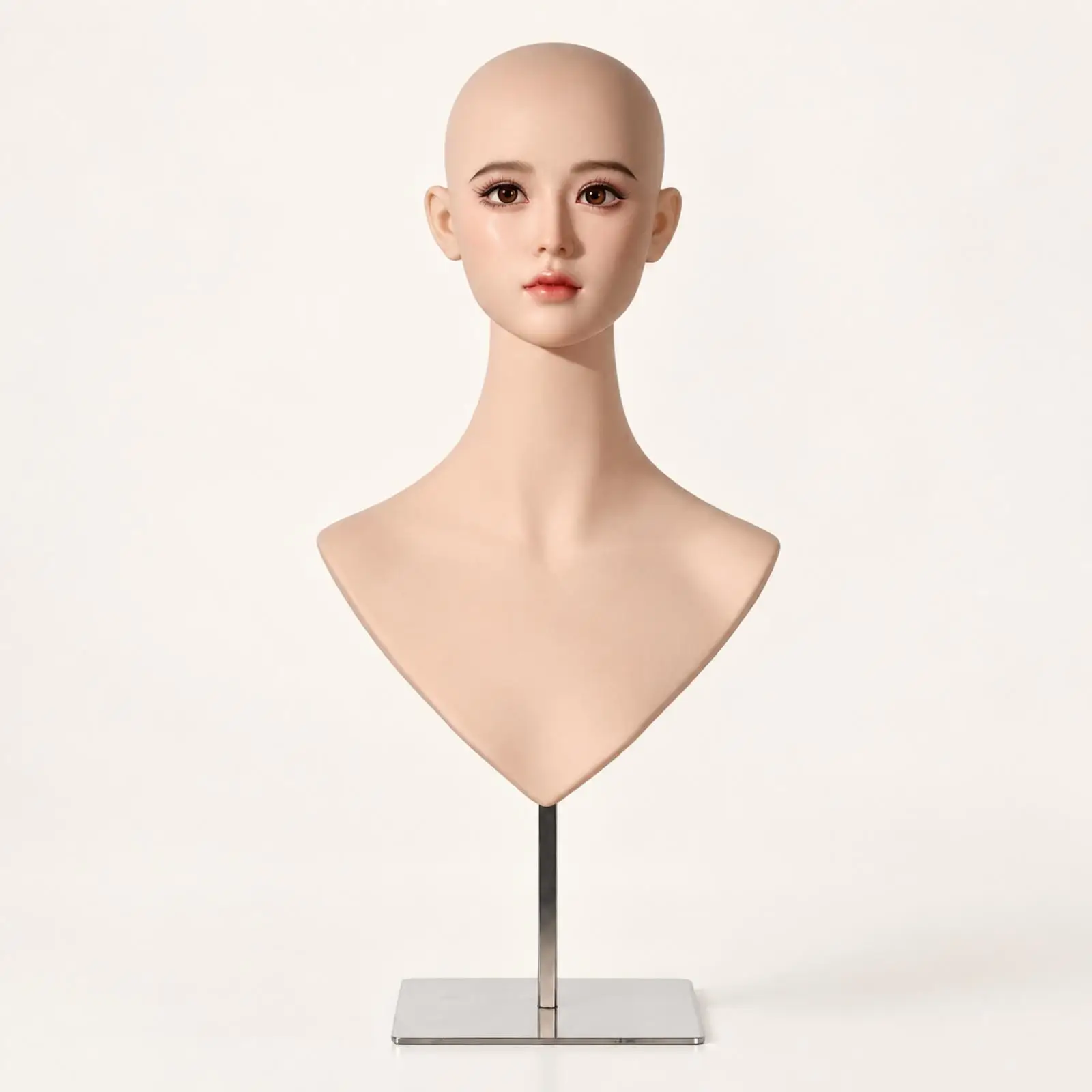 Realistic Silicone Mannequin Head with Shoulders and Base for Wig Styling Makeup Practice Jewelry Display