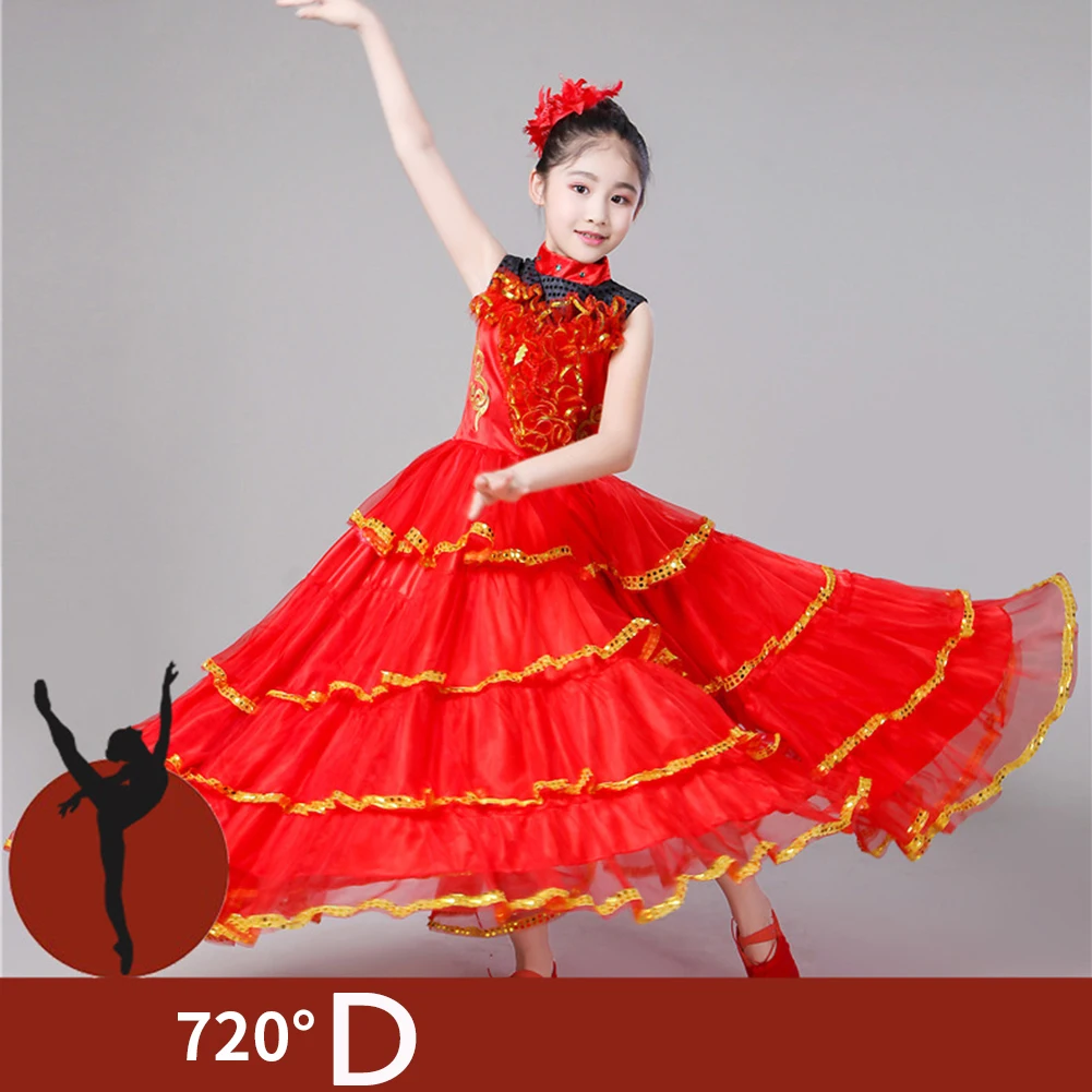 LOlanta Kids Girls Red Belly Dance Dress Spanish Flamenco Costume Toddler Carnival Stage Performance Clothes 3-12 Years