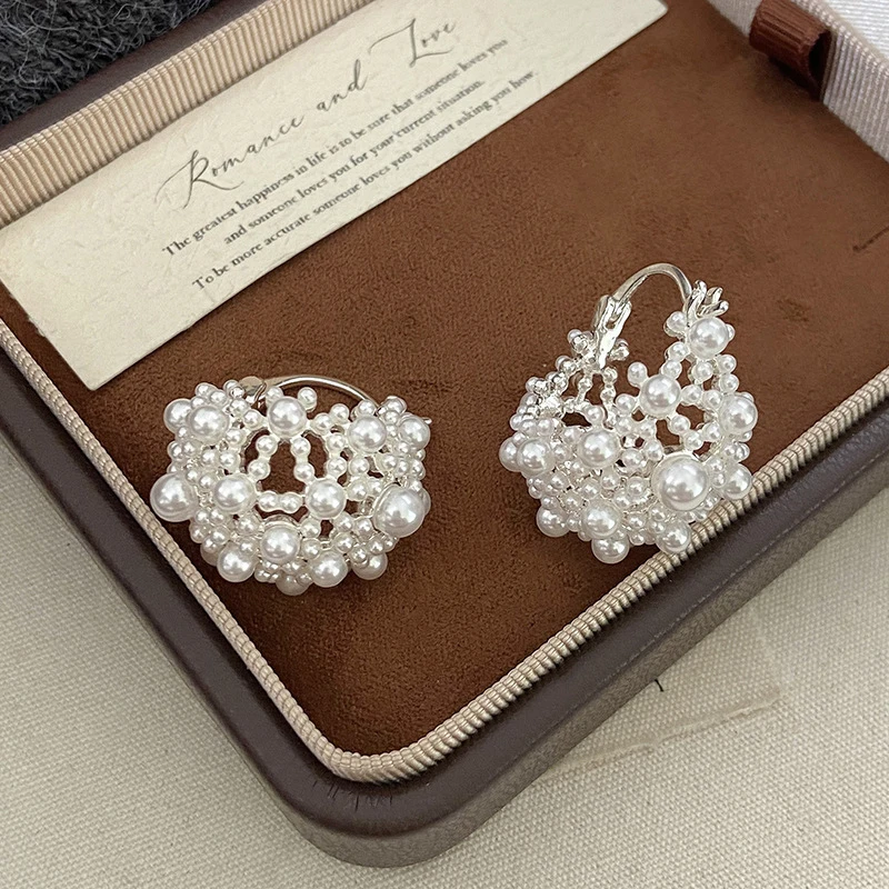 Enchanting Sweet Pearl Hollow Flower Basket Ear Cuffs Unique Exquisite Versatile High-end Stylish Women's Jewelry