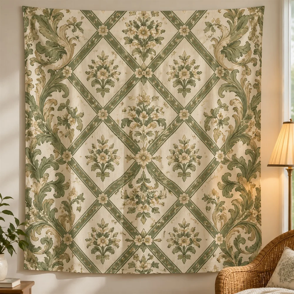 VIKAMA European Diamond Trellis Tapestry Wall Hanging, European Wall Art Tapestries for Living Room Bedroom Entryway Dining Room