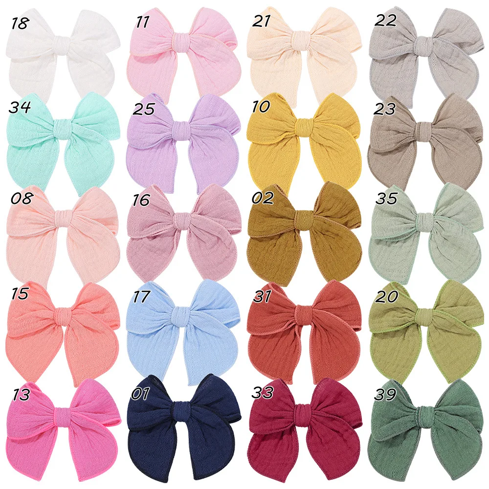 

40pc/lot New 4" 100% Organic Cotton Bow Baby Hair Clips Girls Muslin Bowknot Hairpins Kids Barrettes Headwear Wholesale Price