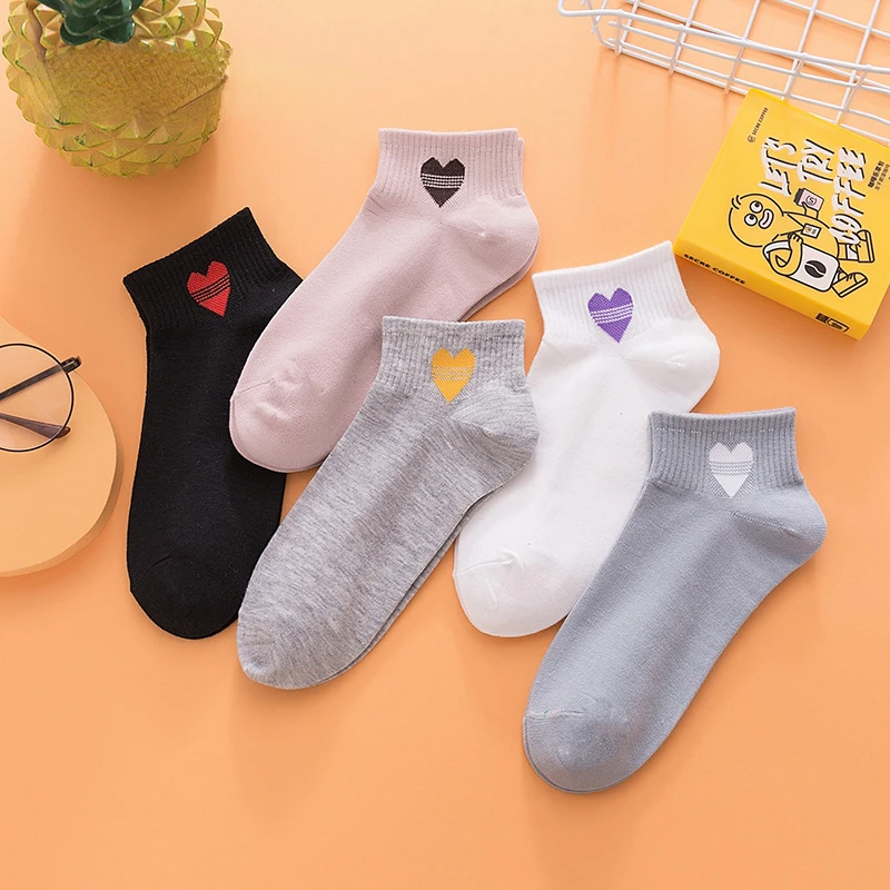 Lady Socks Breathable Cotton Socks Japanese Harajuku Kawaii Love Heart Sock Shallow Mouth Sweet and Cute Women Socks Cycling