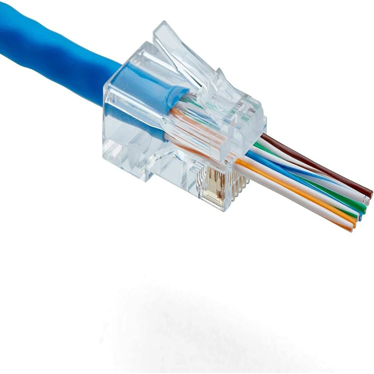Pass Through Connectors, Through Hole Crystal Head CAT5E Network Plug 8P8C Perforated Type, Cable Category 5e/Category 6 RJ45