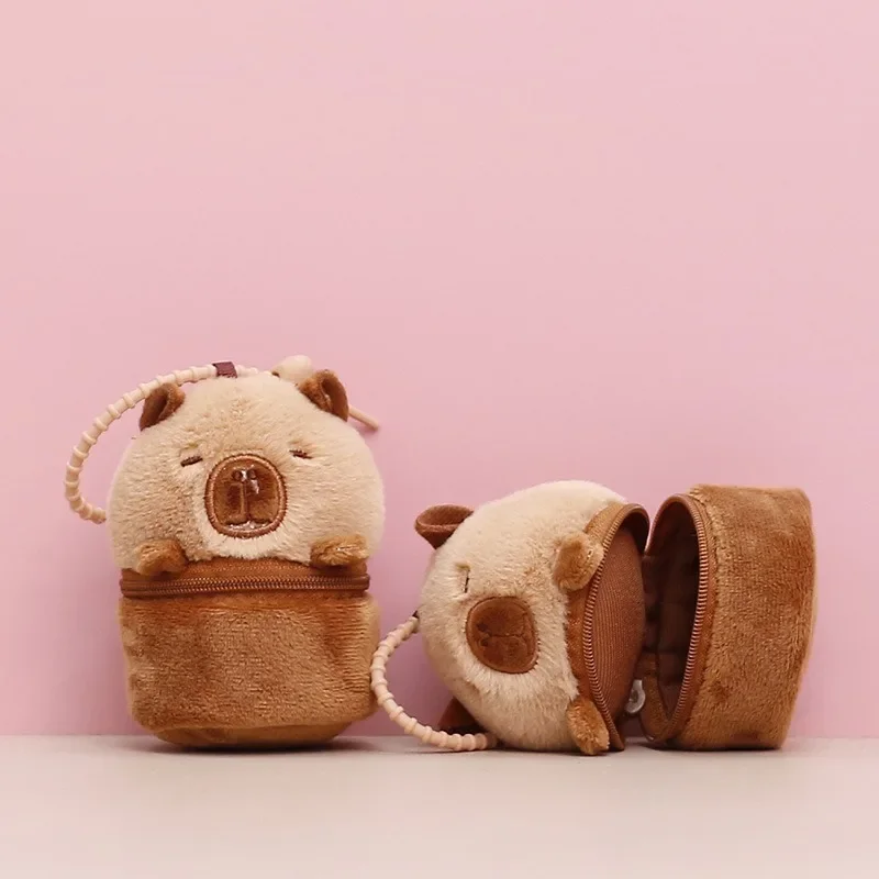 1/3/5/10/20PCS Cartoon Capybara Coin Purse Bamboo Tube Panda Plush Keychain Cute Animal Plush Toy Christmas Gift for Kids