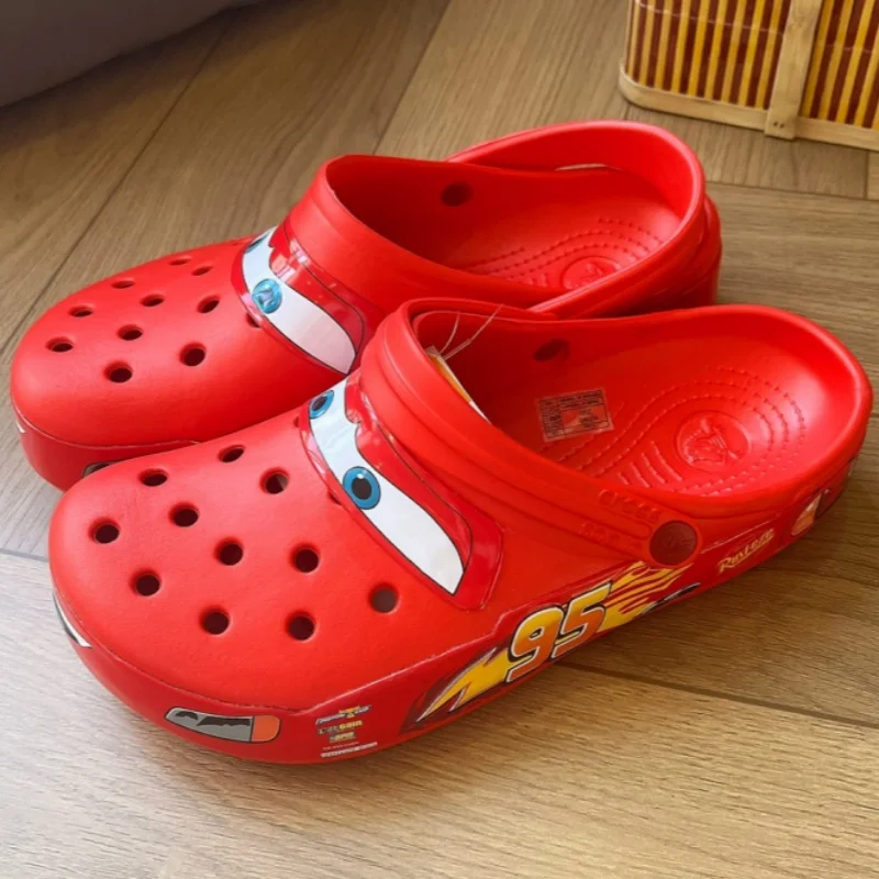 Hot Sale Disney Lightning Mcqueen Pixar Cartoon Solid Waterproof Slippers Beach Shoes Sandals Casual Breathable Ankle-wrap Shoes