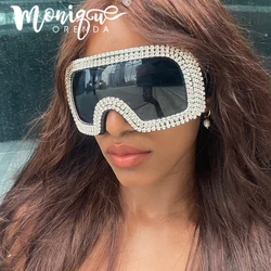 Oversized Punk One-piece Goggle Sunglasses Women Luxury Rhinestones Sunglasses For Men Female Shades Eyewear gafas de sol