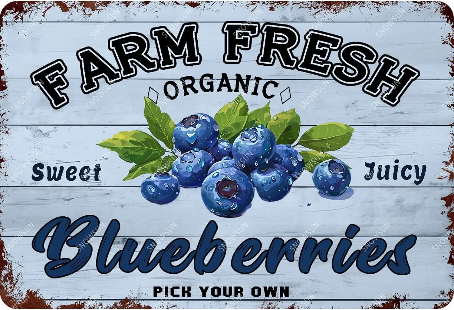 snowsun Farm Fresh Sweet Blueberries Pick Your Own Vintage Metal Signs Funny Tin Sign Aluminum Signs for Fruit Farm Shop Wall De