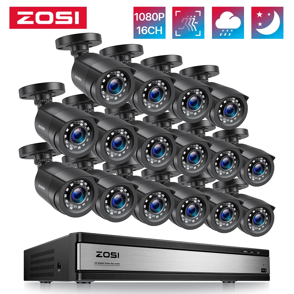 ZOSI 1080P CCTV Security Camera System 16CH H.265+ DVR Outdoor Wired Camera Smart Motion Dectection Home Video Surveillance kit