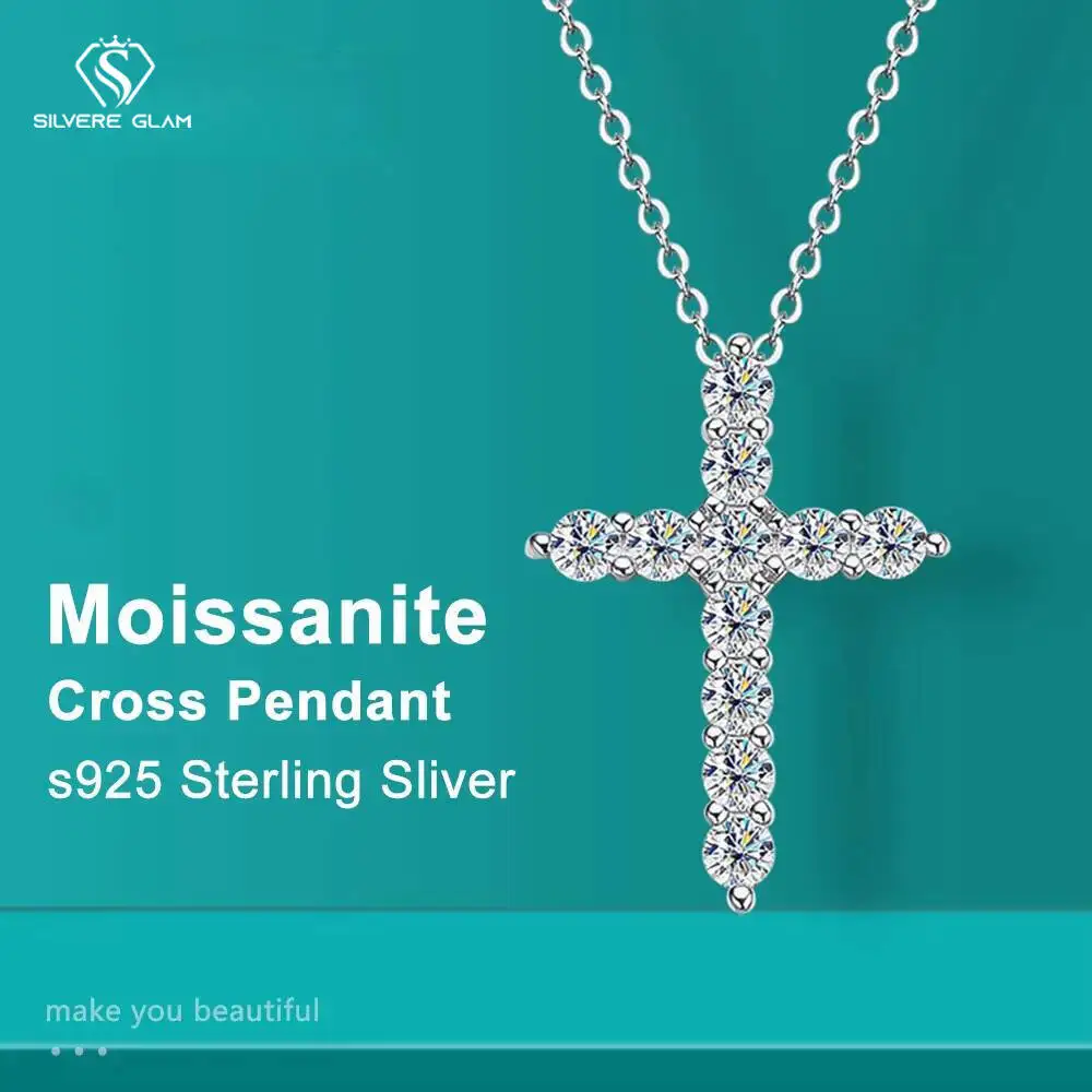 

Полный муассанитовый крест, оригинальная стерлингового серебра, цепочка из белого золота, изысканное ожерелье для женщин, ювелирные изделия