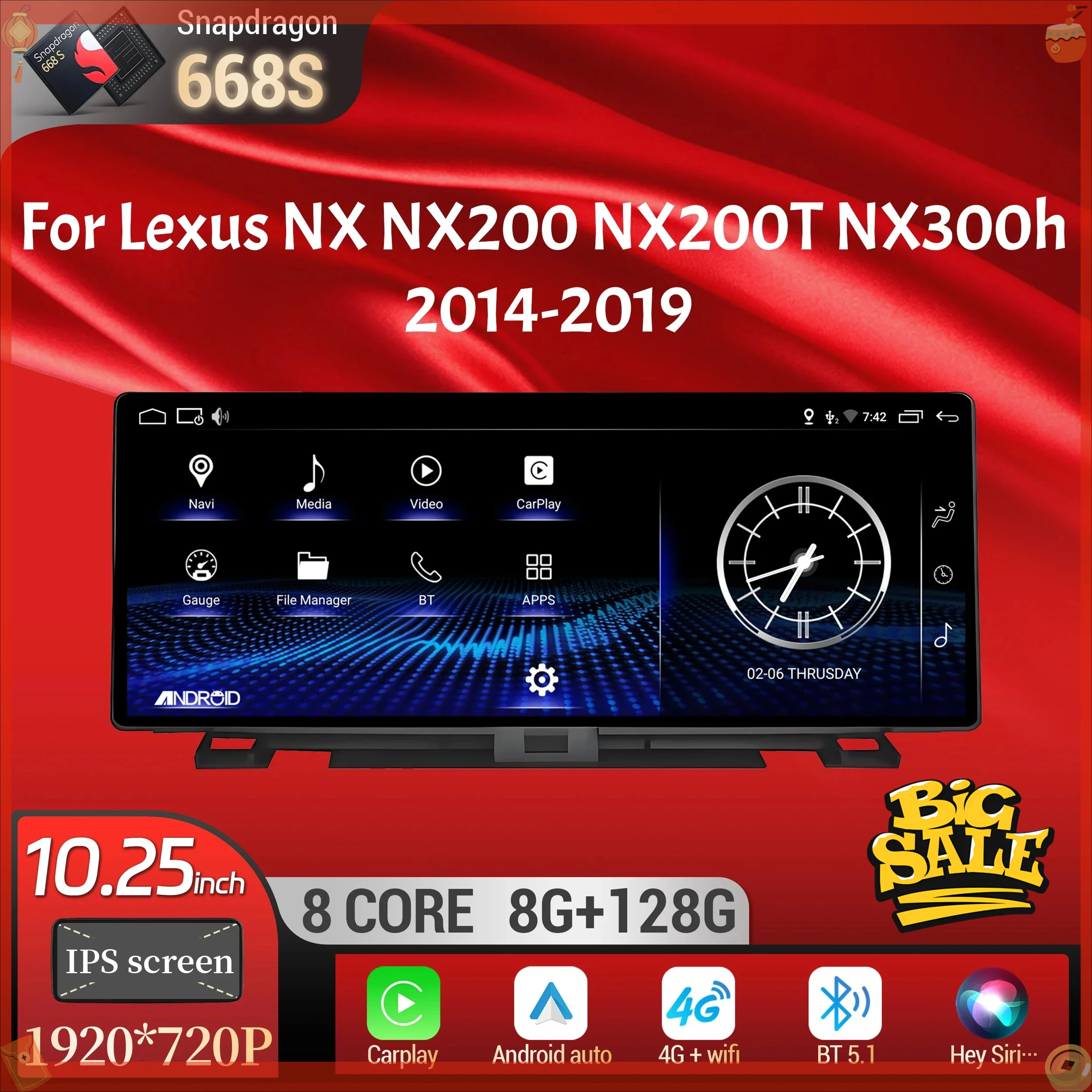 10.25inch Android 14 Car Radio For Lexus NX NX200 NX200T NX300h 2014-2019 Multimedia Wireless BT Carplay Snapdragon 668S Screen