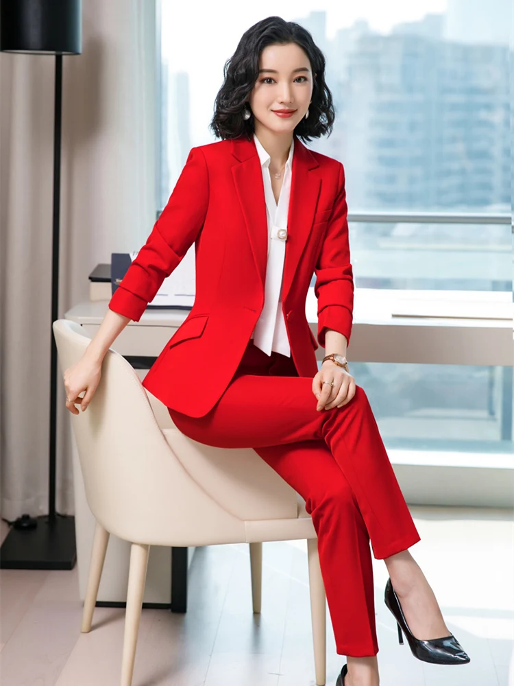 Women\'s Work Pant Suits OL 2 Piece Set Business Interview Suit Set Slim Blazer and Pencil Pant Office Lady Suit Spring