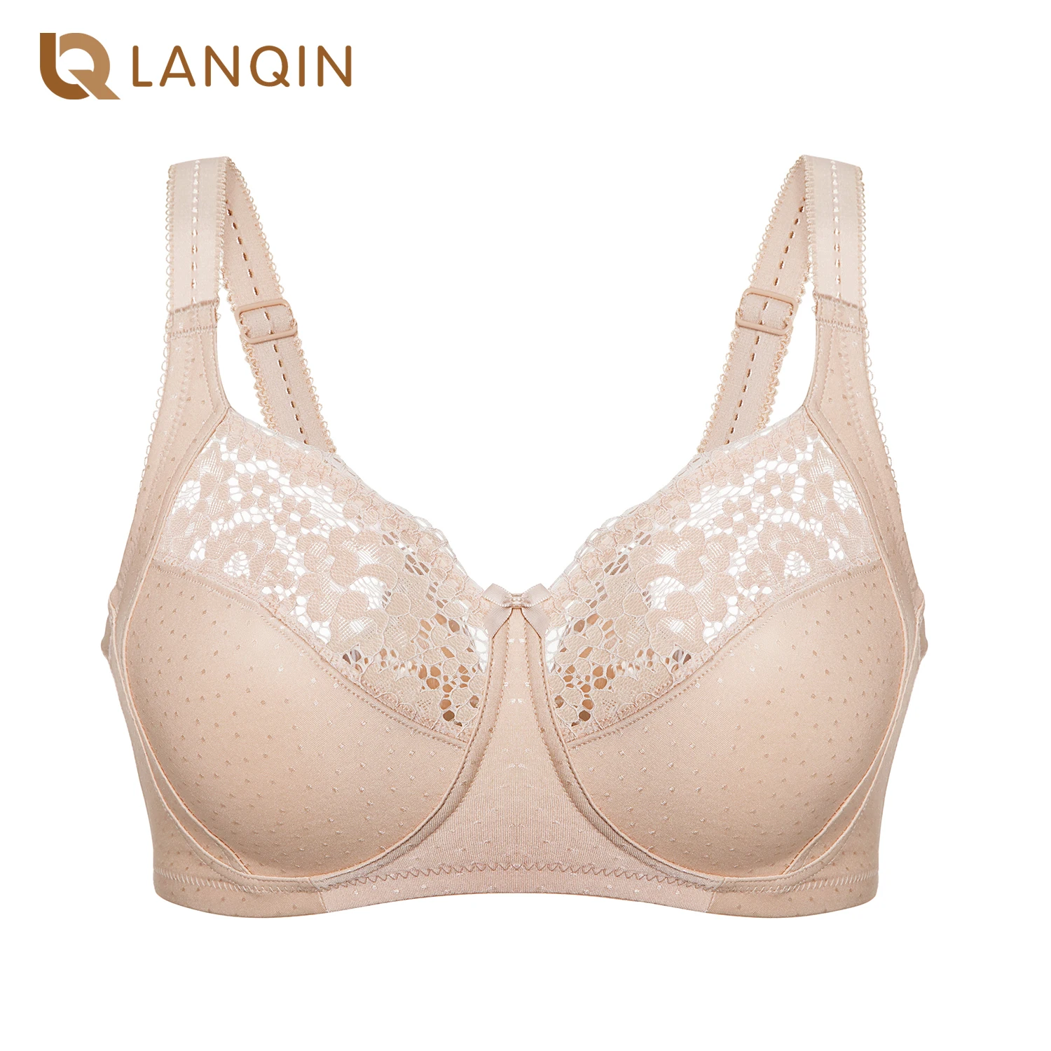 Women\'s Full Coverage Wireless Lace Bra Cotton Non-padded Thin Summer Intimates Lingerie Plus Size Underwear B-DD E F 34-46 48