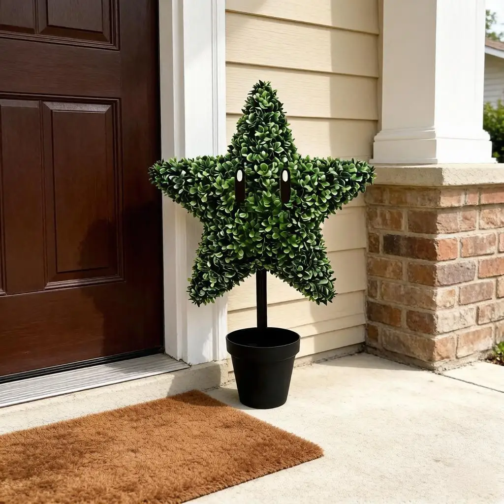

1PC Star Shaped Artificial Bonsai Family Indoor Outdoor Exquisite Decorative Faux Plant Novelty Home Green Bonsai Ornaments