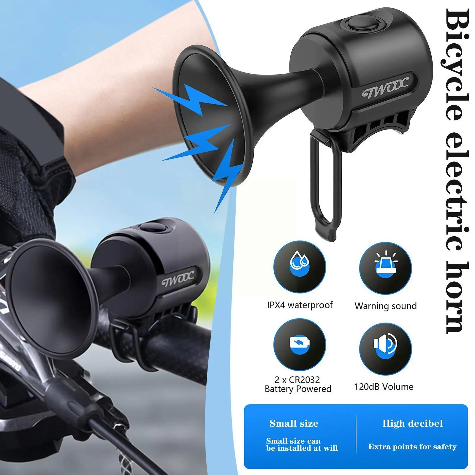 

120db Electric Bicycle Horn Loud Bike Bell With Warning Sound Battery Bike Horns With Warning Sound Horn For Kids Scooters Q7Y3