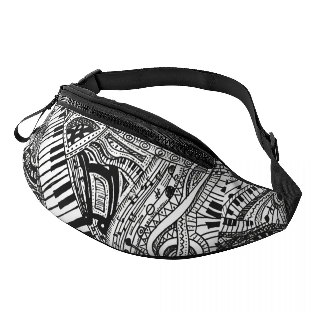 Tas Pinggang Motif Doodle Musik Klasik dengan Keyboard Piano Tas Sabuk Modis Tas Olahraga Pria Wanita Desain Paket Fanny Paket Pisang