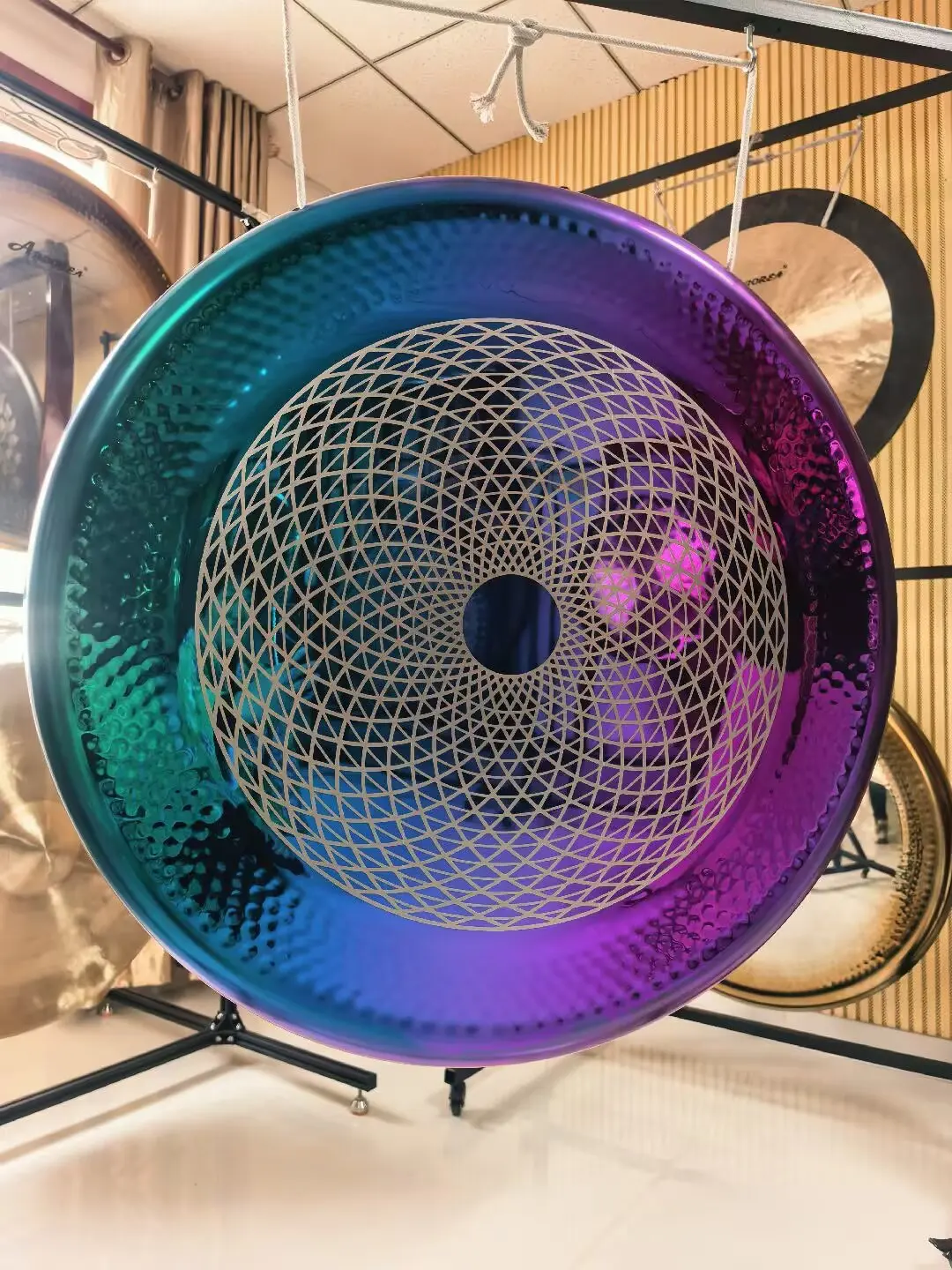 Arborea Professional High Quality 32Inch Colorful Alloy Gong Engraved Geometry Pattern Meditation Sound Healing (Without Gong