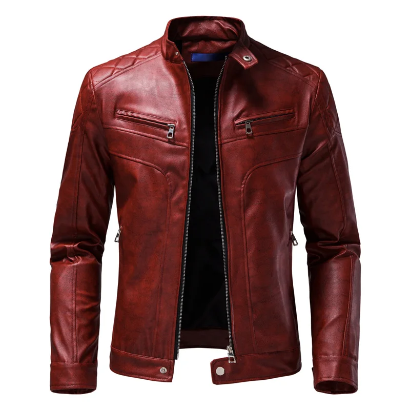 New men\'s fashion skull print leather jacket casual motorcycle PU leather windproof jacket punk style leather jacket