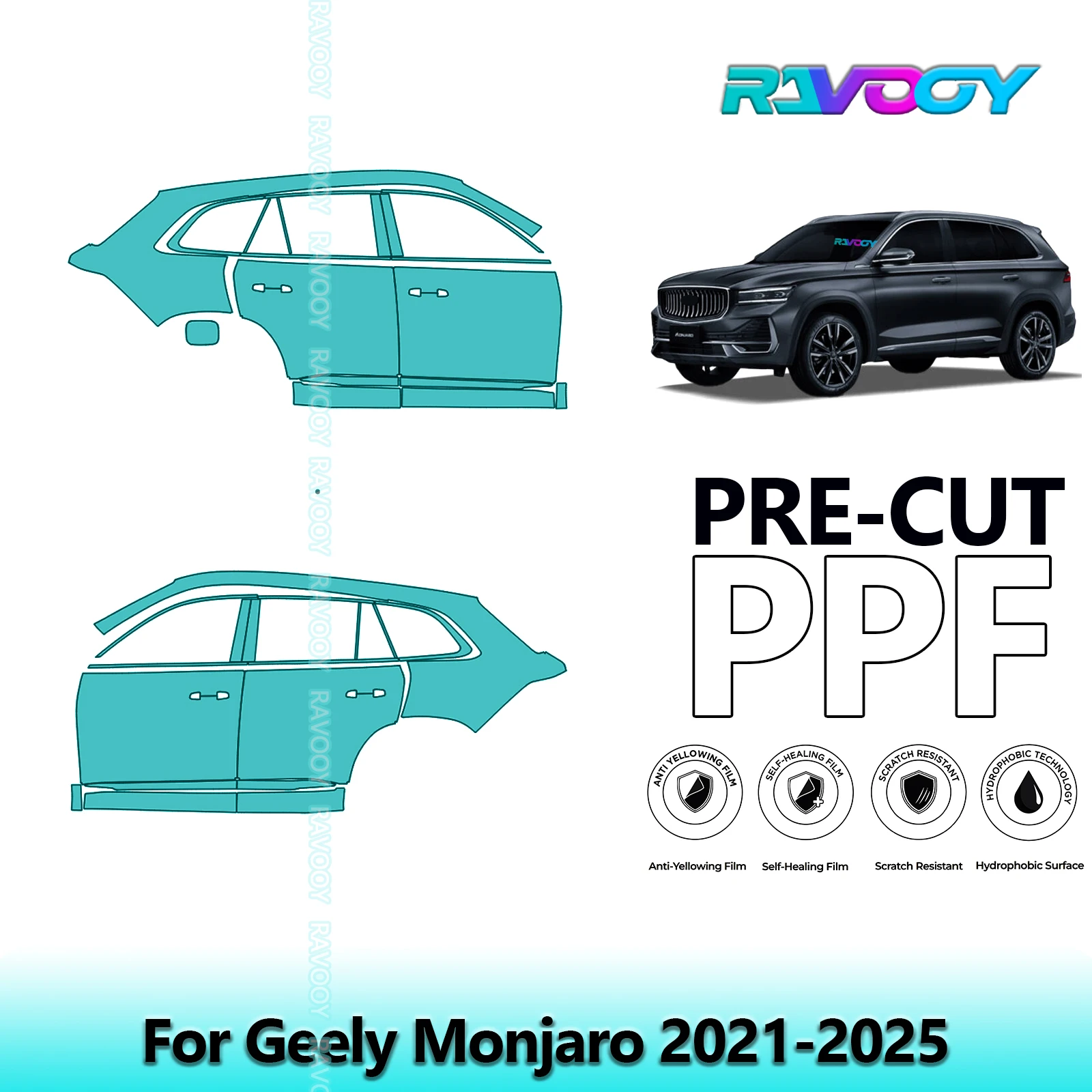 

Для Geely Monjaro 2021-2025 8,5 мил прозрачный матовый предварительно вырезанный комплект PPF для дверей и стойки A/B, набор защитной пленки для краски из ТПУ