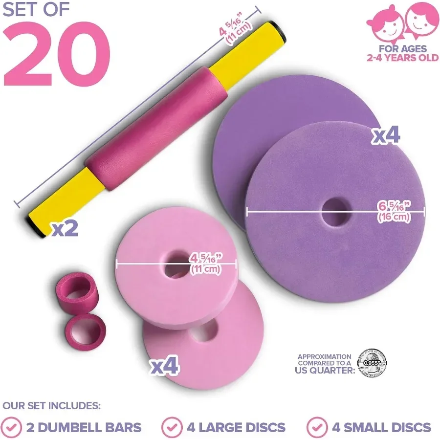 Weight Set 20 Pack Toy Dumbbells, Dumbbell Workout Weights, Fun Fitness and Exercise Equipment (Pink Purple)