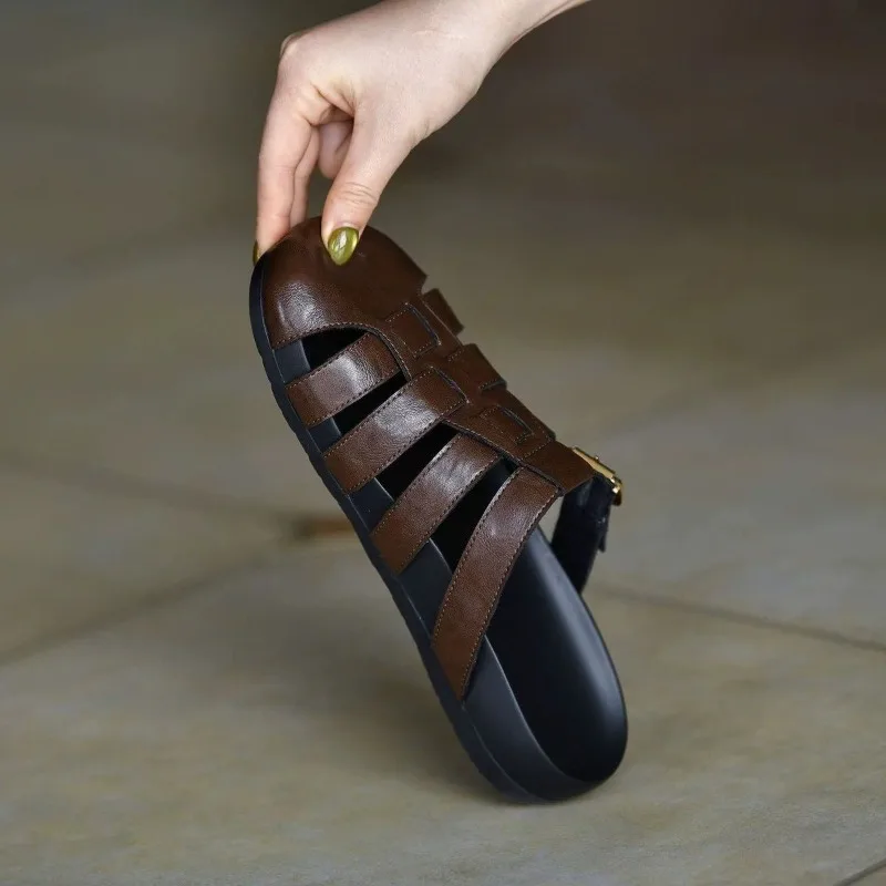 

Fashion Round-toe Deep-mouth Soft-sole Non-slip Flats Hollow-out Breathable Wrapped-head Slippers