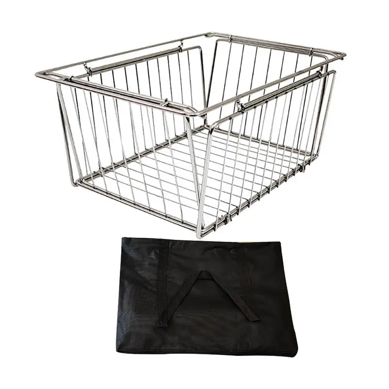 IGT Folding Storage Basket IGT Picnic Table Organizer Basket Stainless Steel Organizer Basket Table Drainer Basket for Outdoor