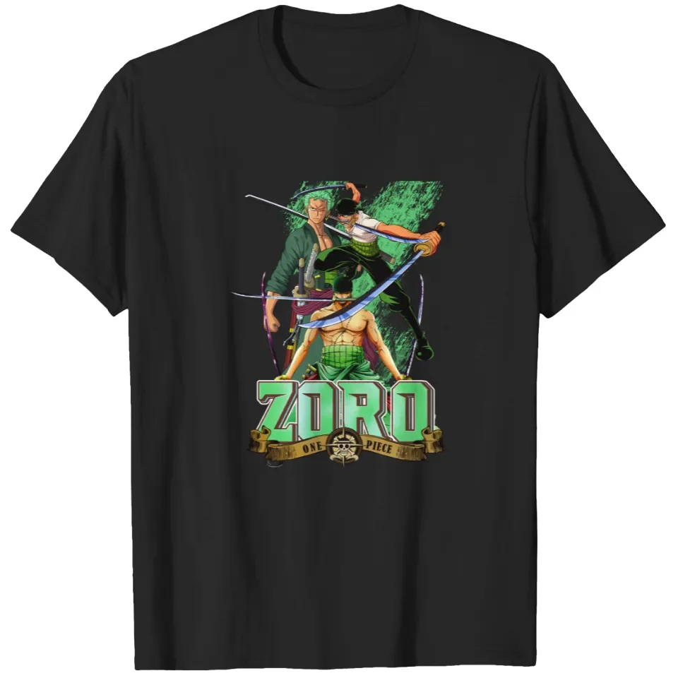 One Piece Roronoa Zoro Vintage Portrait T-shirt Men Three Sword Anime Print Cotton Short Sleeve Street Fashion Casual Oversized