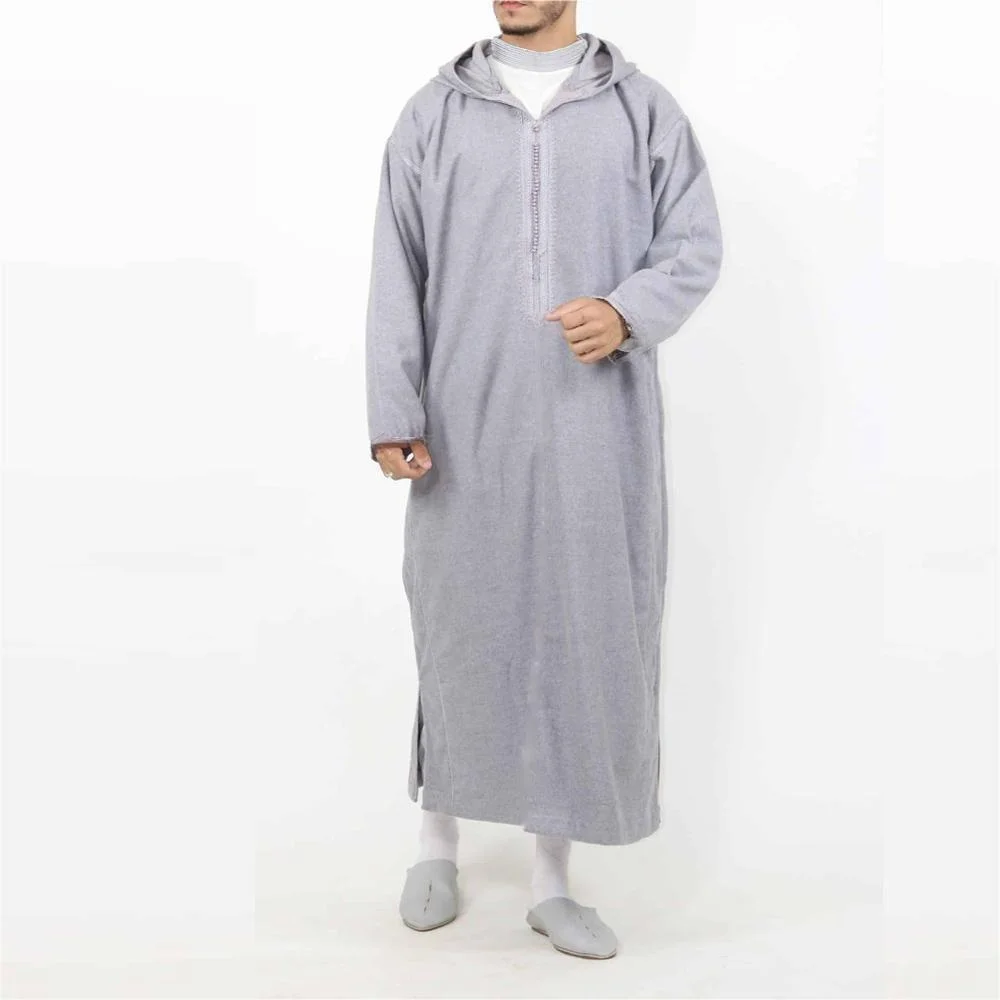 Autumn and Winter Men\'s Muslim Islamic Robes Arabic Solid Color Long-sleeved Men\'s Robes Loose Arabic Robes Men\'s Casual Robes