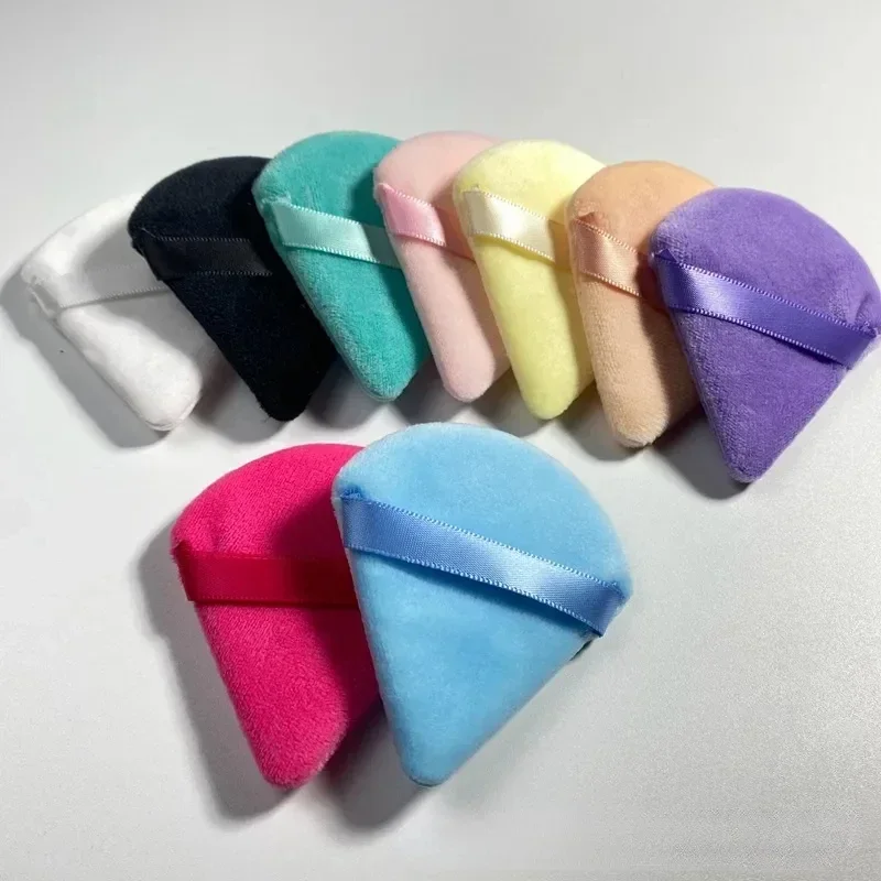 2PCS Triangle Soft Velvet Powder Makeup Puff Dry Used Powder Blusher Washable Loose Powder Puff Makeup Sponge Puffs Beauty Tools
